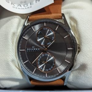 Skagen Men's SKW6086 "Hoist" Stainless Steel Watch with Brown leather band